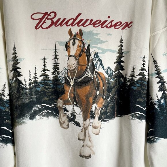 NWT Budweiser Hybrid Clydesdale Horse Graphic Fleece Sweatshirt XS Holiday S - Picture 6 of 14